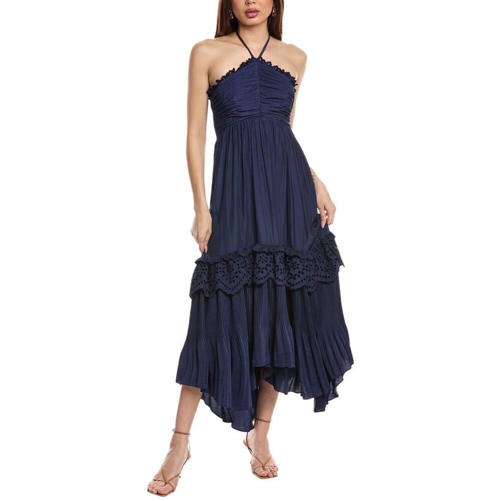 Ramy Brook Women's Size Large Navy Dulce Tiered Halter Maxi Dress NWT